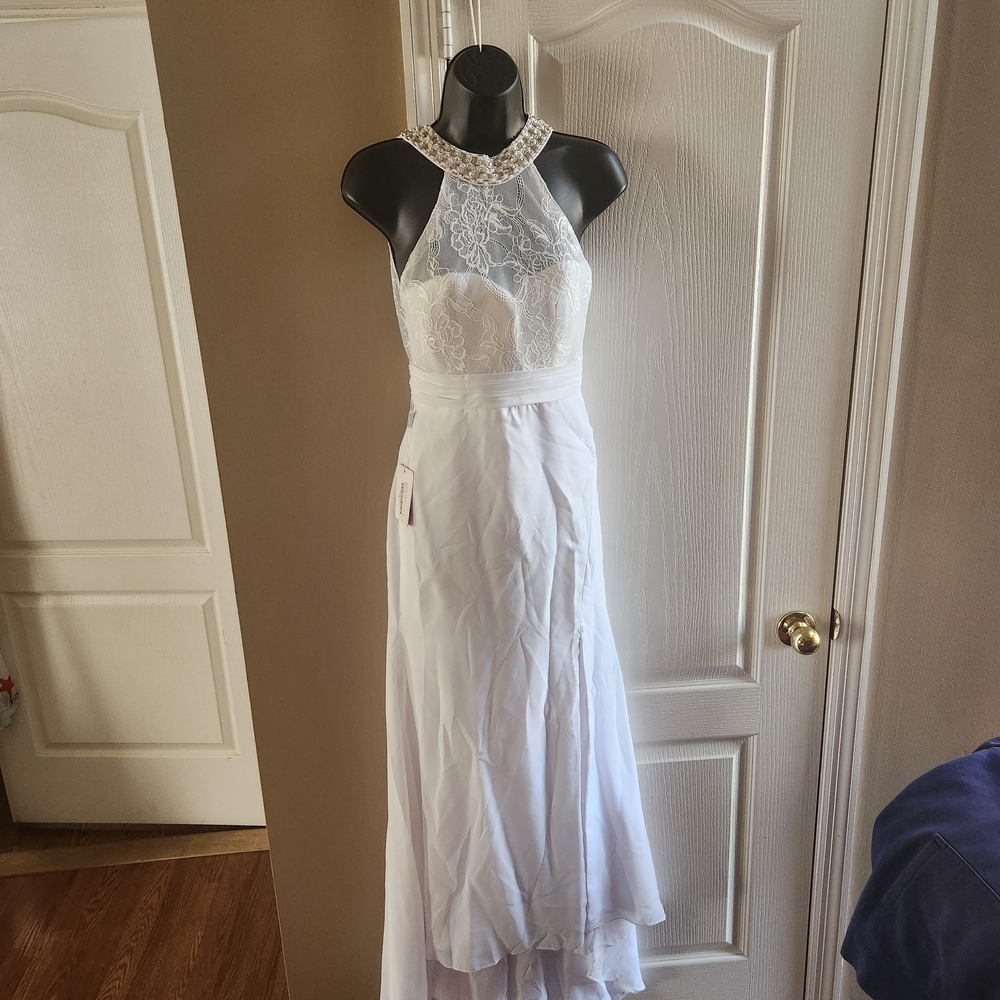 JJs House White Lace Halter Wedding Dress